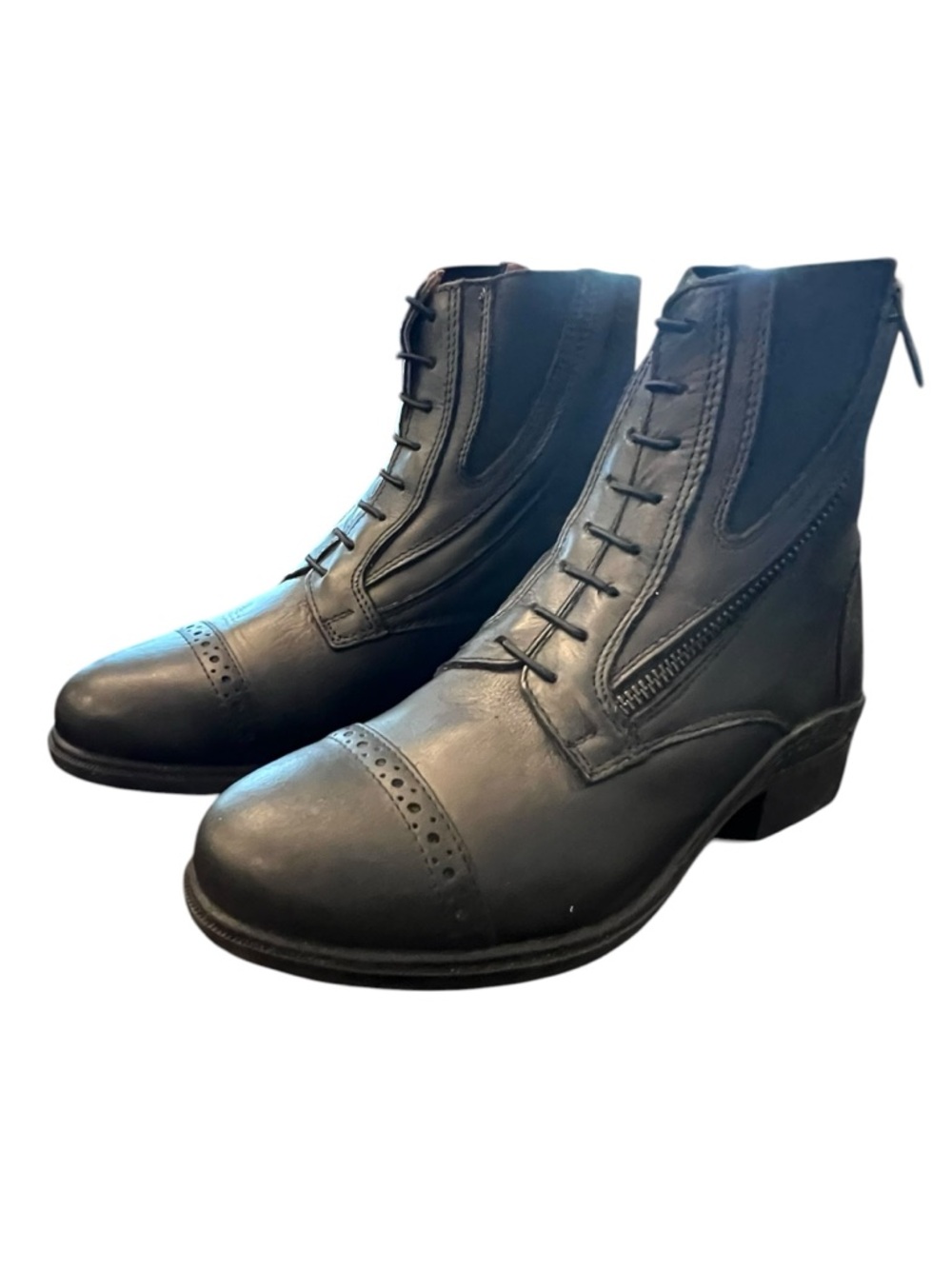 Kavalkade Romulus Lace Paddock Boots Side Zip Leather Jodhpur Riding Black 7 NEW